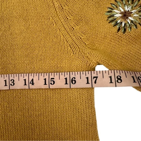 Skye’s The Limit Mustard Yellow Floral Embroidered Statement Sleeve Knit Small - Picture 4 of 10